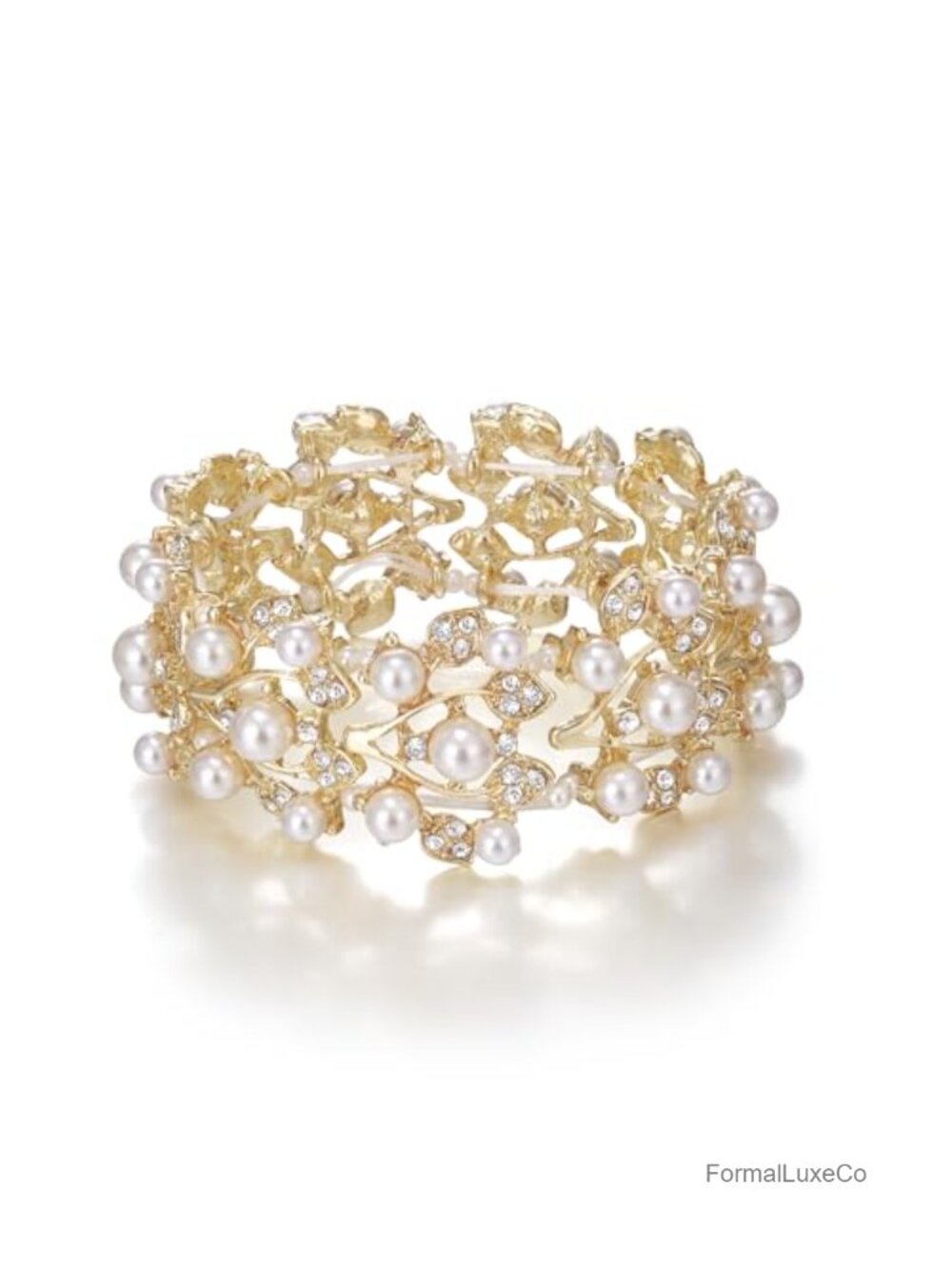 Crystal Faux Pearl Stretch Bracelet 1920s Vintage Wedding Prom Jewelry